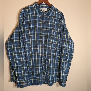 Duluth Trading Shirt 2XL Tall Untucked Blue Plaid Pocket Flannel Cotton Relaxed